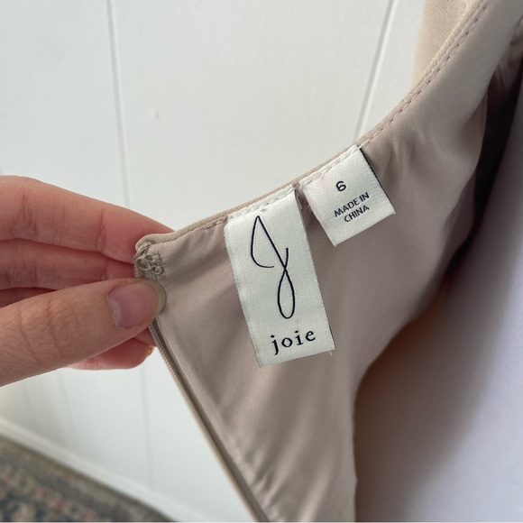 J by joie Serge Azria Fit & Flair Dress 6 Sleeveless Beige Pockets Minimalist ￼ - Picture 9 of 11